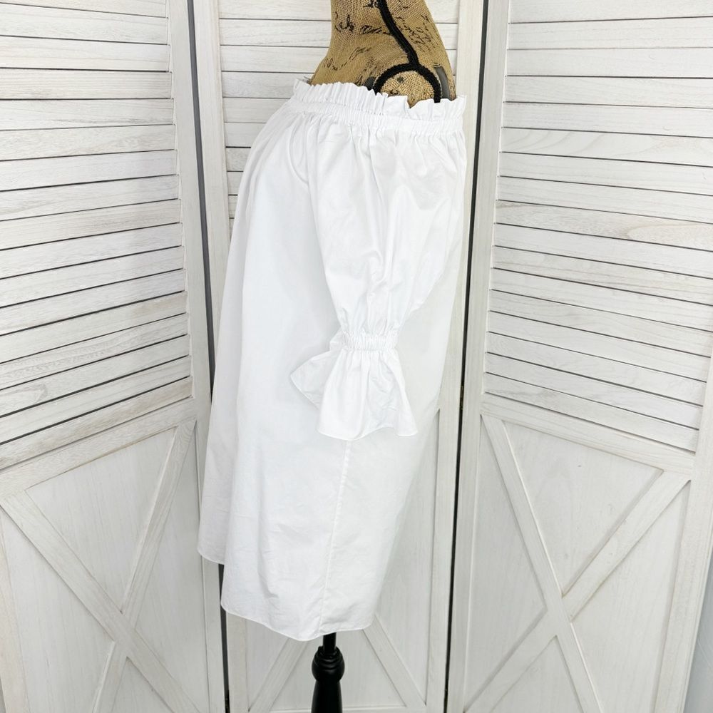 Alice + Olivia Paolo Smocked Off Shoulder‎ Tunic Dress White XS Mini Cotton - Picture 3 of 14